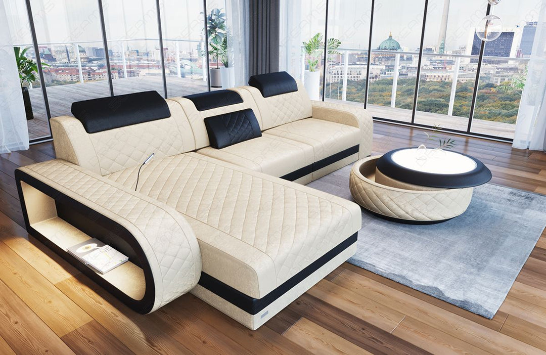 Sofa Berlin in Stoff als L Form Mini in creme - SunVelvet1001