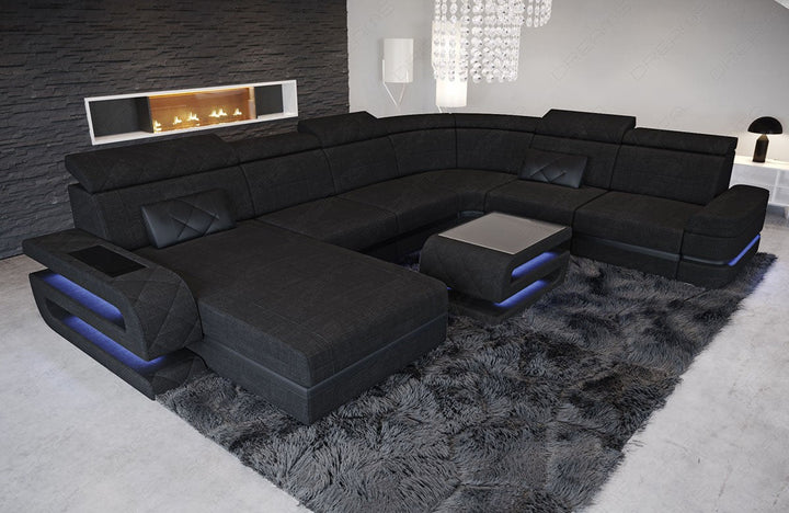 Moderne Stoff Wohnlandschaft Bologna XXL in schwarz - Hugo14 Akzentfarbe schwarz