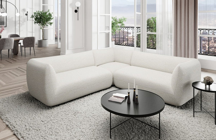 Stoff Ecksofa Madrid L Form mit Boucl??stoff Bezug - Weiss