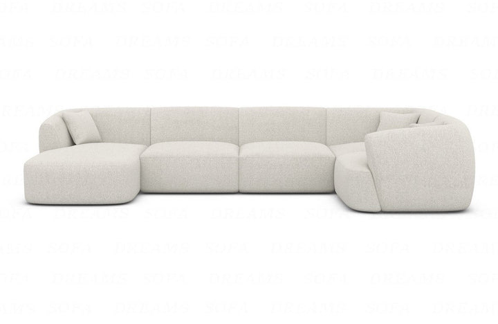 Stoff Sofa Wohnlandschaft Tabarca U Form mit Boucl??stoff-Bezug in Wei??