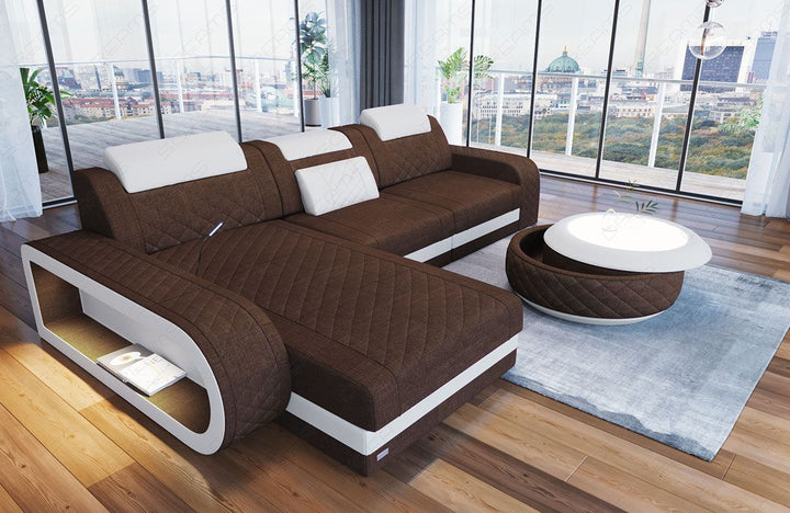 Sofa Berlin in Stoff als L Form Mini in braun - Hugo8 Strukturstoff