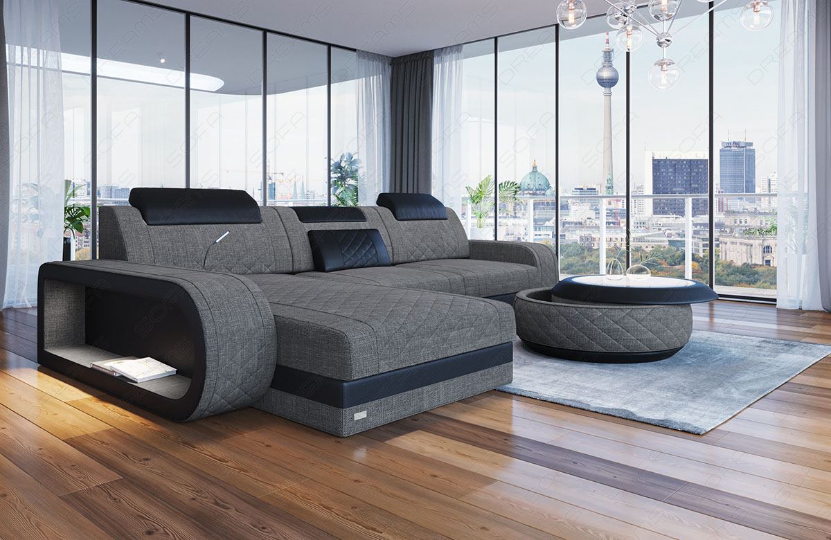 Fabric Sofa Berlin Corner Sofa With Led And Fabric Cover