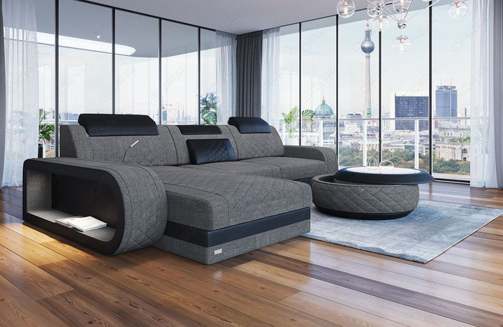 Sofa Berlin in Stoff als L Form Mini in grau - Hugo5 Strukturstoff