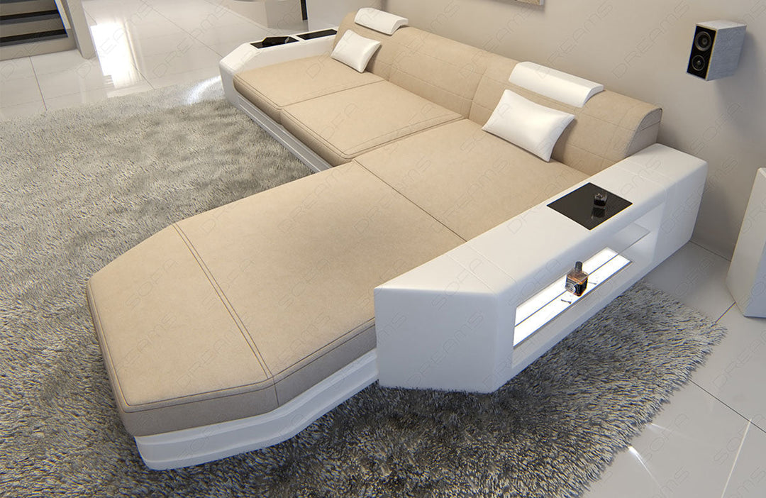 Stoff Sofa Prato L Form mit Mikrofaserstoff Mineva1 - elfenbein