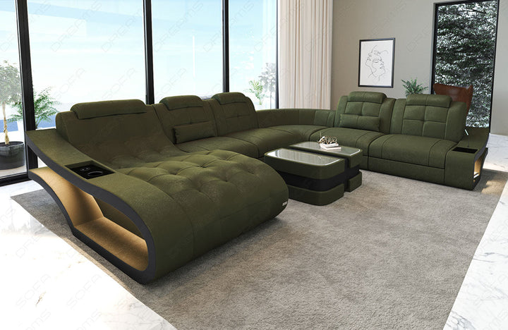 Moderne Stoff Wohnlandschaft Elegante XXL mit LED in Altara - Olive5A