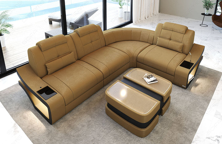 Polster Ecksofa Elena L Form in Gold2A - Nebenfarbe schwarz