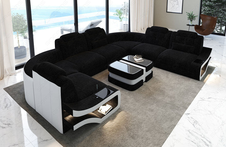 U Form Sofa Elena mit Stoffbezug als Mini Version in dunkelgrau - Hugo13 - Nebenfarbe weiÃŸ - Bitte beachten: Die RÃ¼ckwand ist in den Farben der Hauptfarbe!