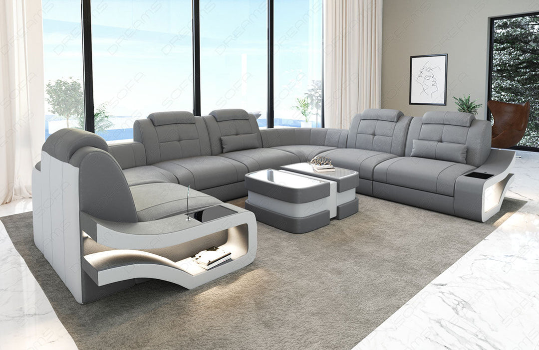 U Form Sofa Elena mit Stoffbezug als Mini Version in Silver6a - Altara Stoff - Nebenfarbe weiÃŸ - Bitte beachten: Die RÃ¼ckwand ist in den Farben der Hauptfarbe!