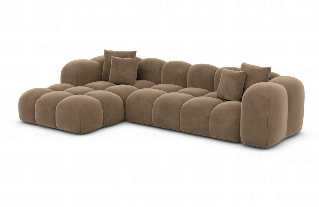 Design Stoff Ecksofa Formentera L Form kurz Samtstoff in Braun