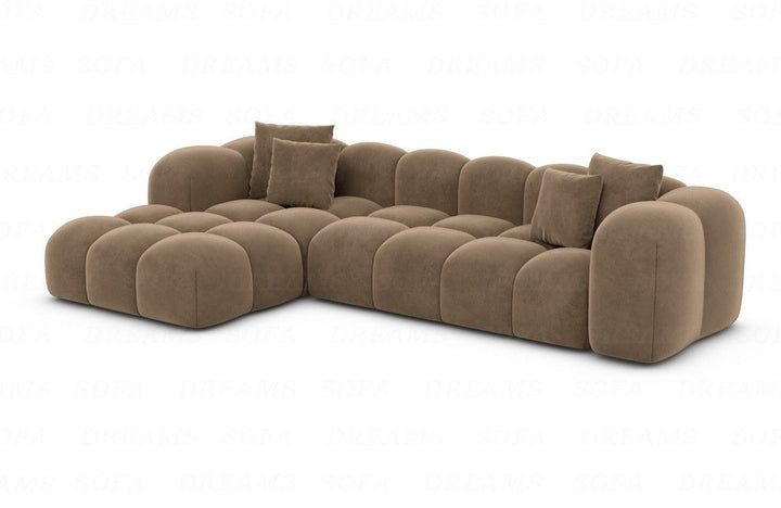 Design Stoff Ecksofa Formentera L Form kurz Samtstoff in Braun