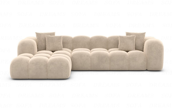 Design Stoff Ecksofa Formentera L Form kurz Samtstoff in Creme