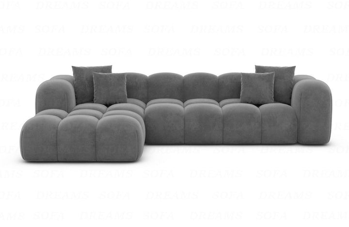 Design Stoff Ecksofa Formentera L Form kurz Samtstoff in Dunkelgrau