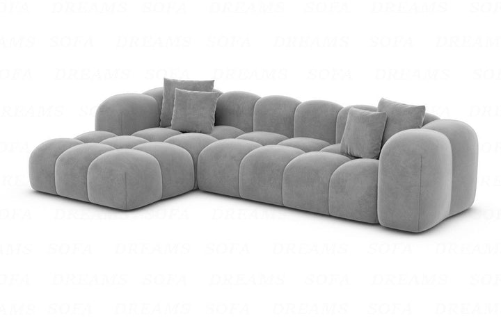 Design Stoff Ecksofa Formentera L Form kurz Samtstoff in Hellgrau