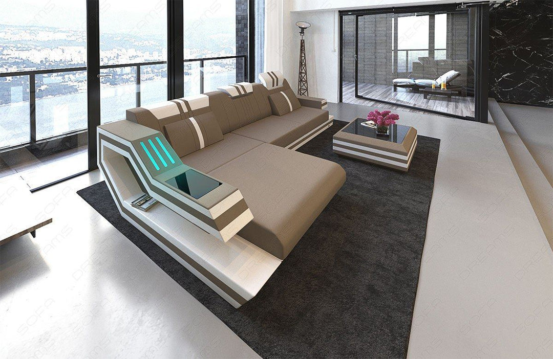Mikrofaser Stoffcouch Ravenna L Form in taupe - Mineva21