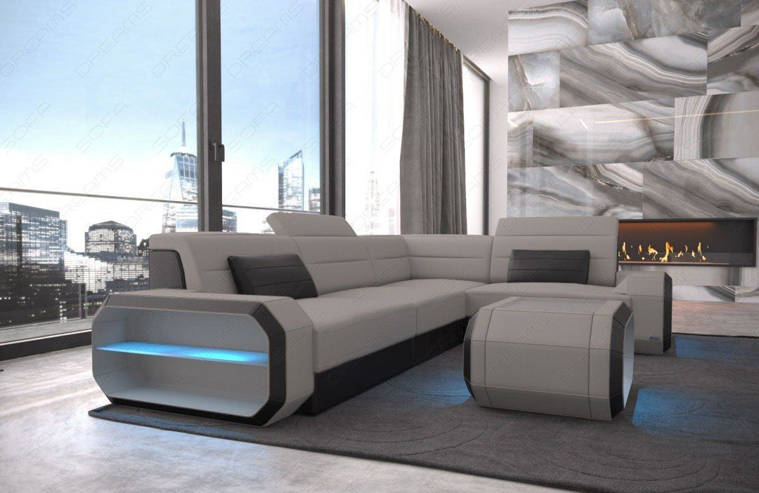 Stoff  Ecksofa Verona L Form in hellgrau - Mineva12 Mikrofaser Stoff