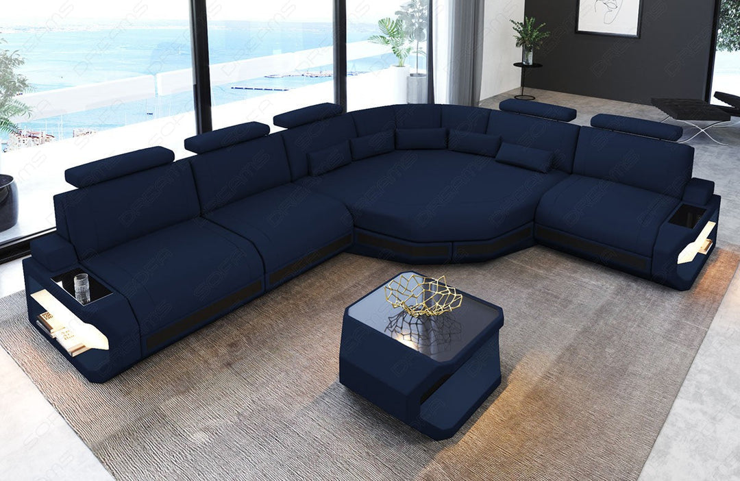 Mikrofaser Couch Asti L Form in dunkelblau - Mineva17 / optional sind Couchtisch und USB-AnschlÃ¼sse bestellbar