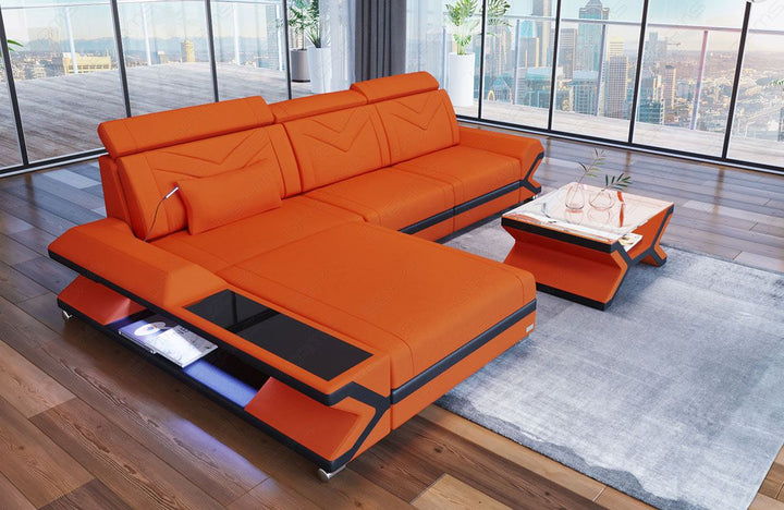 Designer Polster Eckcouch Napoli L Form in orange - Mineva11