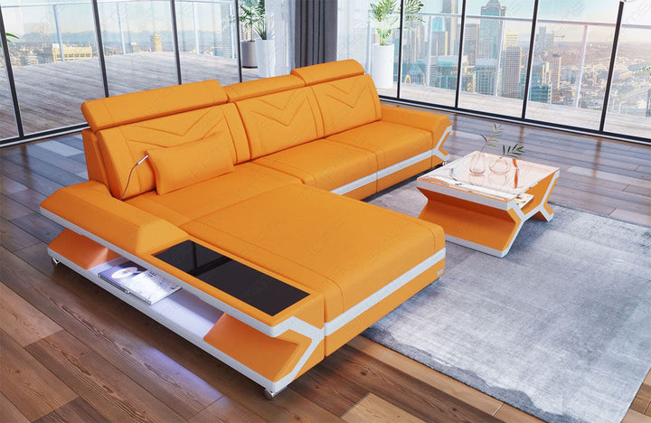 Luxus Stoff Ecksofa Napoli L Form in apricot - Mineva16