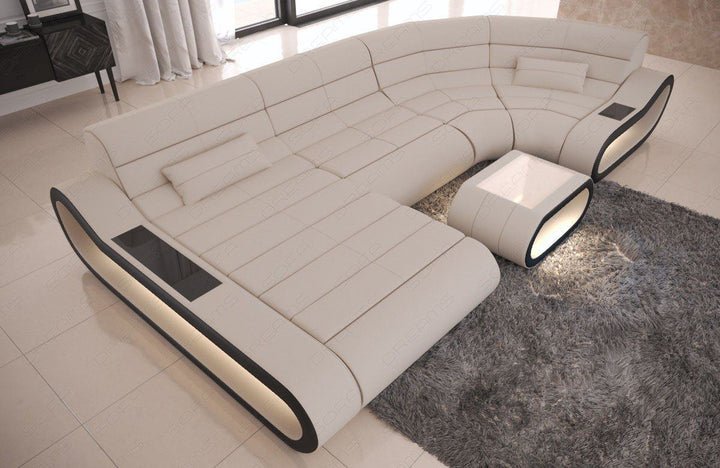 Stoffcouch Concept U Form mit LED-Beleuchtung in elfenbein - Mineva1