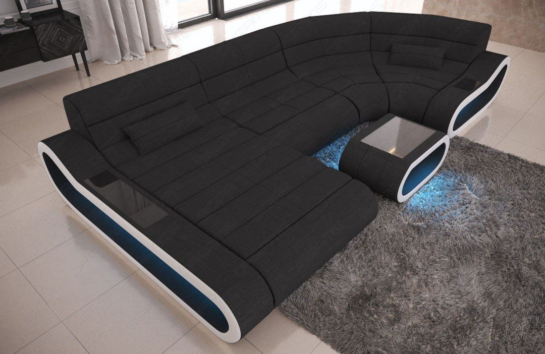 Polstersofa Concept U Form mit LED-Beleuchtung in schwarz - Hugo14 Strukturstoff