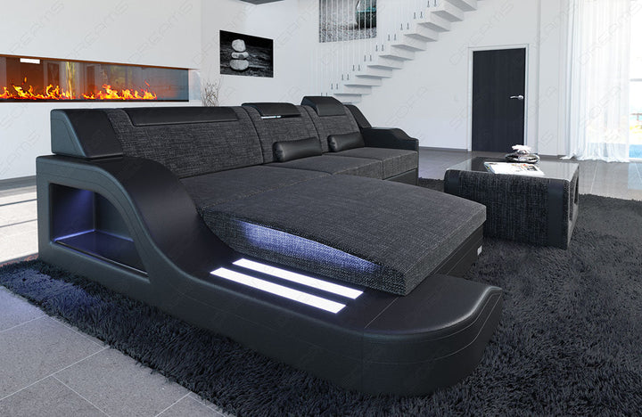 Eck Couch Palermo L Form mit LED und Webstoff schwarz-grau - Hugo12