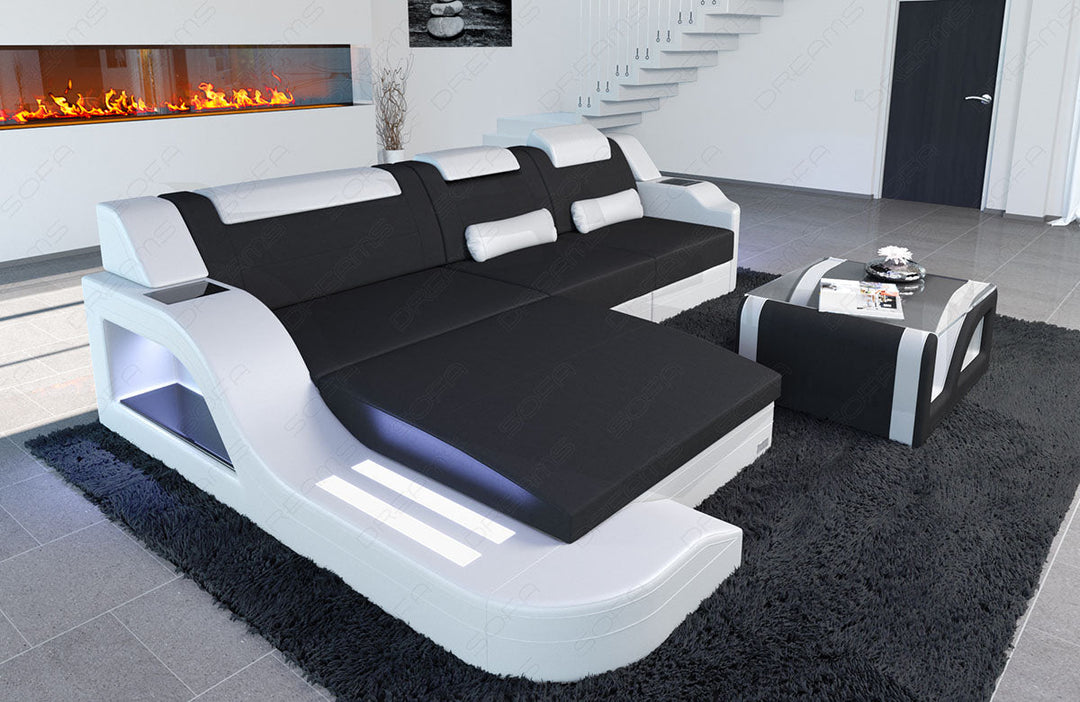Polstersofa Palermo L Form mit LED in Mikrofaser Stoff schwarz - Mineva14
