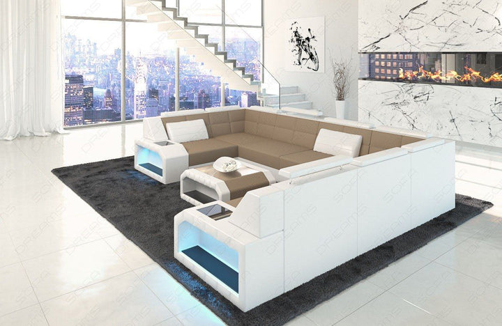 Stoff Wohnlandschaft Pesaro U Form in Mikrofaser cappuccino - Mineva6