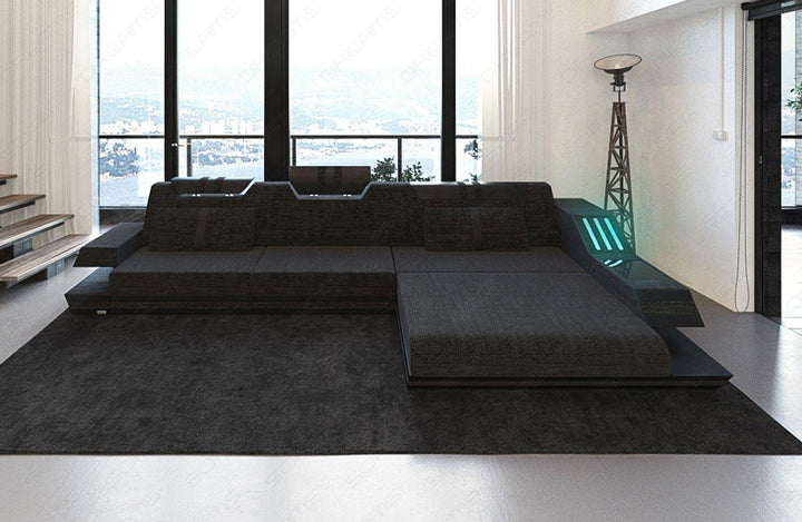 Polstersofa Ravenna L Form mit LED-Beleuchtung in schwarz-grau - Hugo12 Strukturstoff