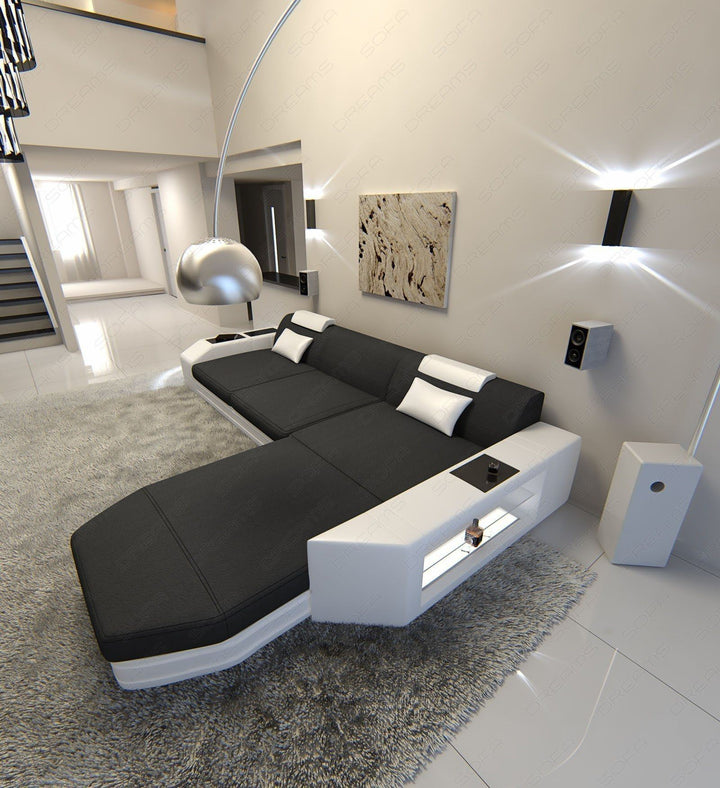 Mini Stoffsofa Prato als L Form Sofa mit Beleuchtung in dunkelgrau - Mineva8 Mikrofaser Stoff