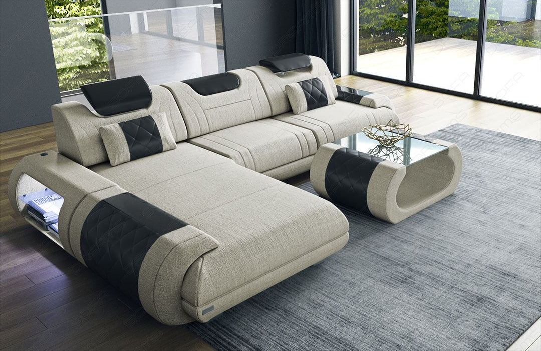 Polster Ecksofa Stoff Rimini L Form in elfenbein - Hugo1 Strukturstoff