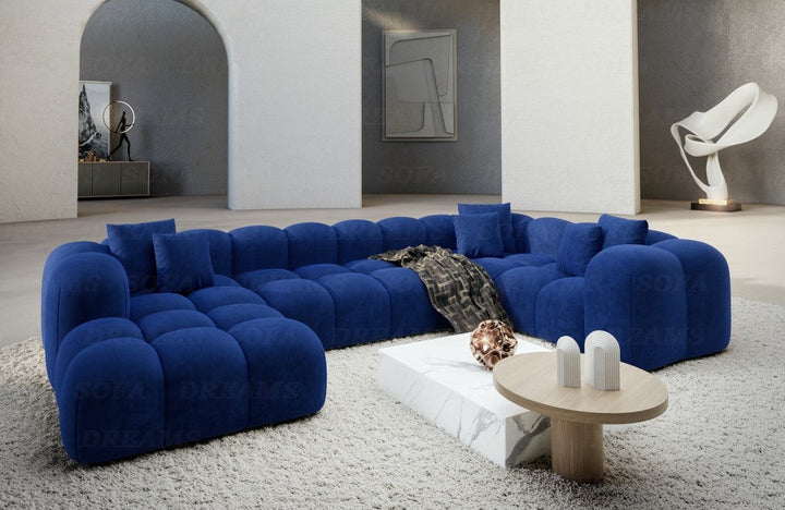 Luxus Polster Wohnlandschaft Formentera U Form Samstoff in Dunkelblau
