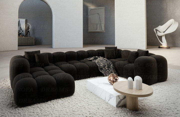 Luxus Polster Wohnlandschaft Formentera U Form Samstoff in Schwarz
