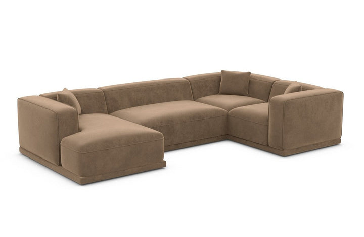 Design Stoff Wohnlandschaft Merida U Form mit Samtstoff Bezug - Braun