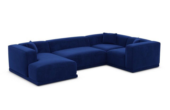 Design Stoff Wohnlandschaft Merida U Form mit Samtstoff Bezug - Blau