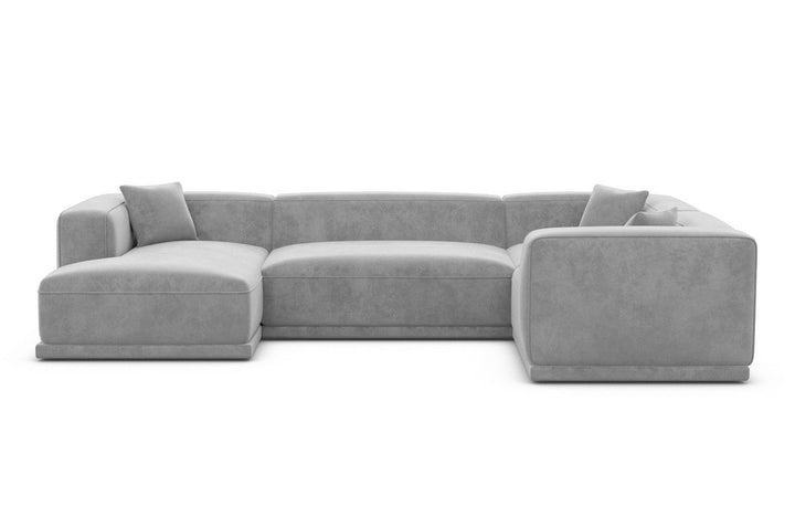 Design Stoff Wohnlandschaft Merida U Form mit Samtstoff Bezug - Hellgrau