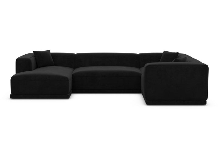 Design Stoff Wohnlandschaft Merida U Form mit Samtstoff Bezug - Schwarz