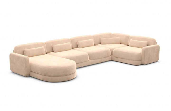 Designer Stoff Wohnlandschaft Valencia U Form mit Samtstoffbezug - Beige