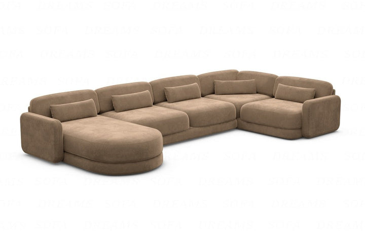 Designer Stoff Wohnlandschaft Valencia U Form mit Samtstoffbezug - Braun