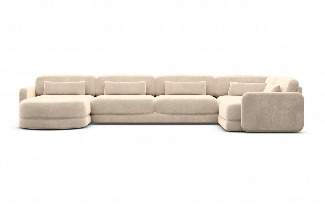 Designer Stoff Wohnlandschaft Valencia U Form mit Samtstoffbezug - Creme