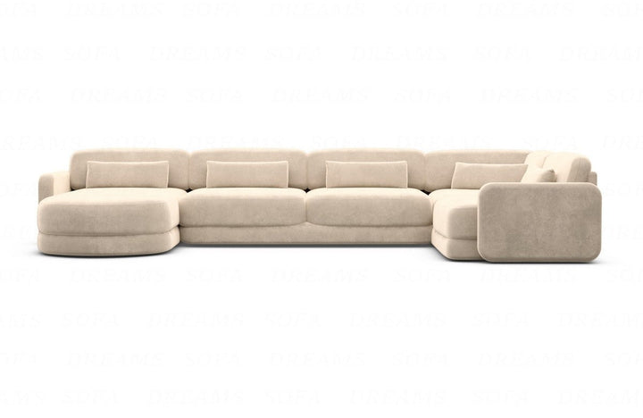 Designer Stoff Wohnlandschaft Valencia U Form mit Samtstoffbezug - Creme