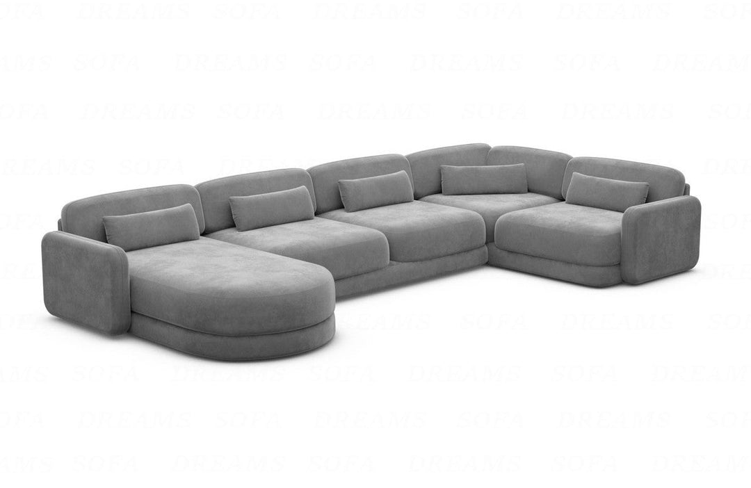 Designer Stoff Wohnlandschaft Valencia U Form mit Samtstoffbezug - Dunkelgrau
