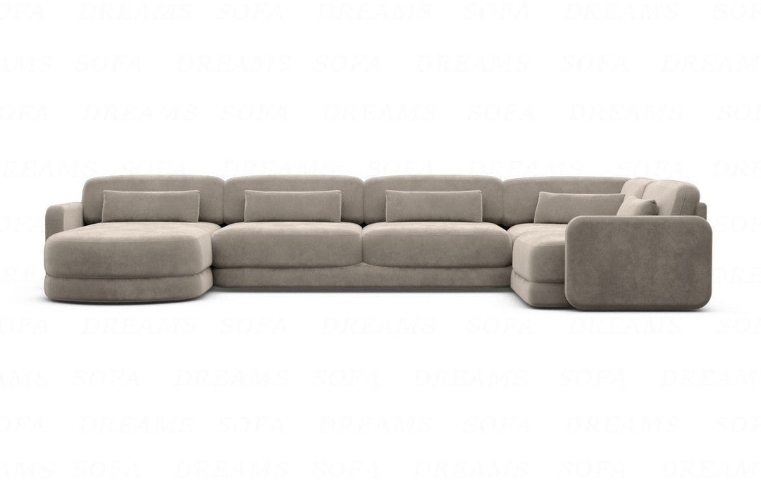 Designer Stoff Wohnlandschaft Valencia U Form mit Samtstoffbezug - Grau