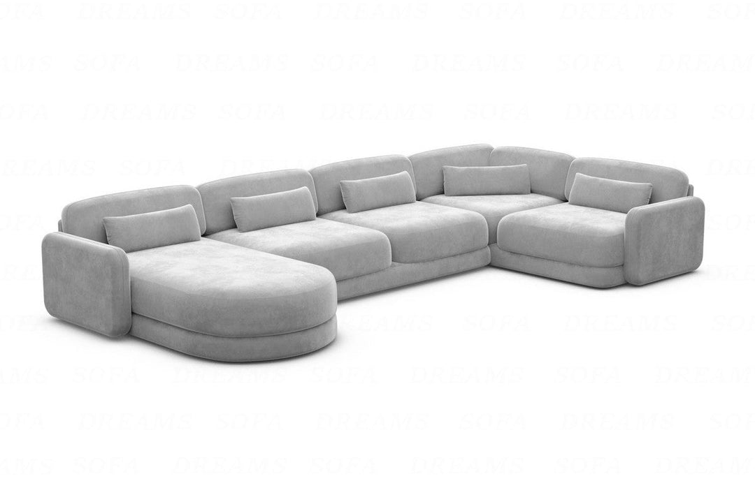 Designer Stoff Wohnlandschaft Valencia U Form mit Samtstoffbezug - Hellgrau