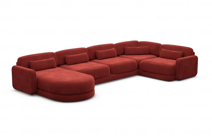 Designer Stoff Wohnlandschaft Valencia U Form mit Samtstoffbezug - Rot
