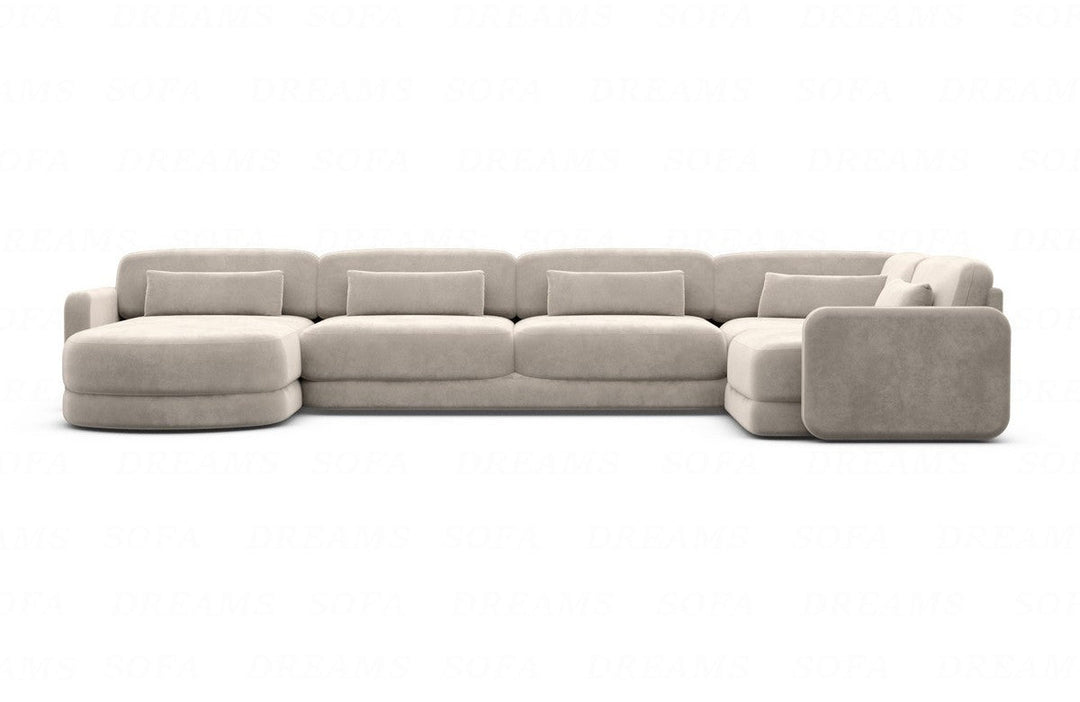 Designer Stoff Wohnlandschaft Valencia U Form mit Samtstoffbezug - Sand