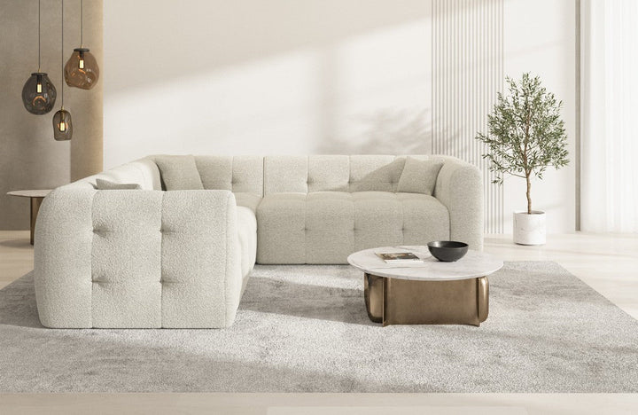 Modernes Polster Ecksofa Sevilla L Form mit Boucl??stoff Bezug - Weiss