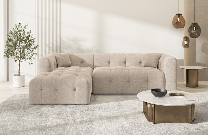 Designer Stoffsofa Sevilla L Form kurz mit Strukturstoff Bezug - Beige