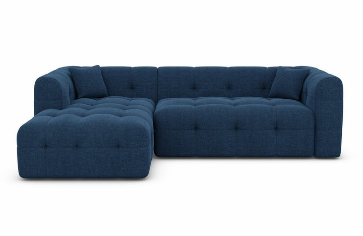 Designer Stoffsofa Sevilla L Form kurz mit Strukturstoff Bezug - Blau