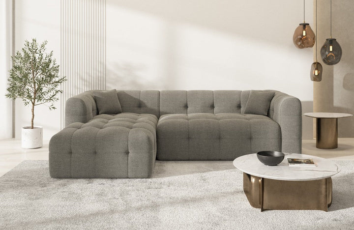 Designer Stoffsofa Sevilla L Form kurz mit Strukturstoff Bezug - Dunkelgrau