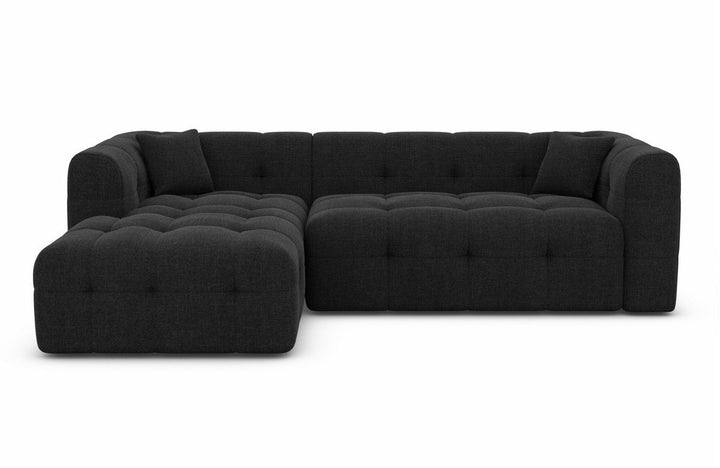 Designer Stoffsofa Sevilla L Form kurz mit Strukturstoff Bezug - Schwarz